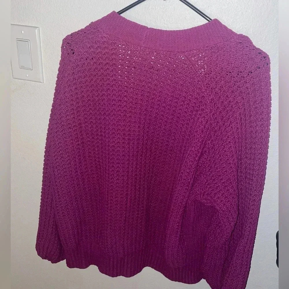 Style & Co. women's purple chunky cable knit open front cardigan sweater size XL